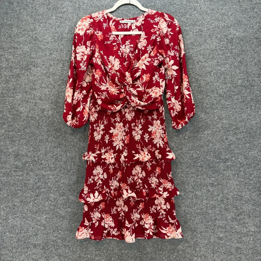 Abercrombie &‎ Fitch 2 Piece Set Women XSP Red Floral Midi Skirt Crop Top Boho
